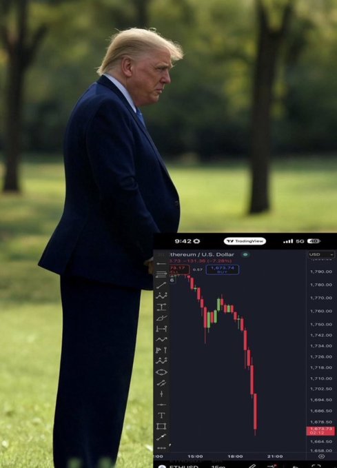 The image features a man dressed in a suit standing in front of a computer screen displaying stock market data. The man appears to be contemplating or analyzing the stock market trends, as indicated by his posture and expression. The text "Trump talks stocks, markets rally" suggests that Trump might have been discussing the stock market with someone else while looking at the data on the screen.