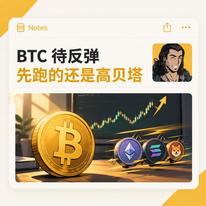 A Notes app screenshot in Chinese discussing Bitcoin (BTC) and other cryptocurrencies (Ethereum, Solana, Shiba Inu), featuring a cartoon character and a rising chart with gold coins.