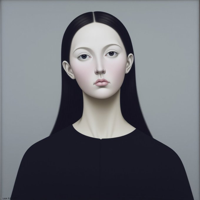A stylized portrait of a pale-skinned woman with long black hair and dark clothing against a gray background, which appears to serve as an enigmatic face for the "Divergents" NFT collection being promoted on Twitter for a free mint.