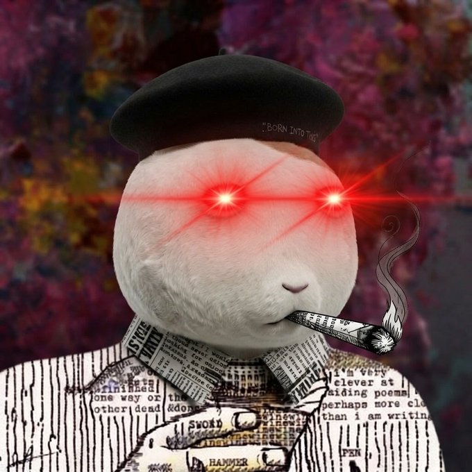 Photograph of a robot rabbit named Ket from the TV show Moon Rabbit who presumably makes shit happen.  The robot rabbit exhibits a serious demeanor underscored by his red laser beams with a cigar in mouth smoking, captioned "I have no plan B, ketmode". In the fuzzy background he can be seen by a field of wildflowers with pink, purple, and white colors.