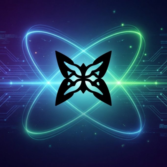 The image features a black butterfly graphic design with four wings spread out against a blue background that appears to be illuminated with neon lights or neon lines. The butterfly's wings are positioned at different angles, creating an interesting visual effect. The text "QUIP" is also present in the image, which could potentially be related to the butterfly design or another element of the scene.
