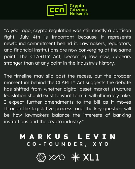 The image shows a poster for a post by @CCNCitizens that features the text "A year ago, ... A year ago." and some words related to cryptocurrency regulation in a darker shade of green compared to the lighter background colors surrounding the main text. The text also includes mentions of cryptocurrency regulation, which seems to be the focal point of the poster. There is another smaller image in the bottom left corner that has a logo for 'XPO'. The overall appearance suggests this is an informational piece or advertisement related to cryptocurrency and its regulations.