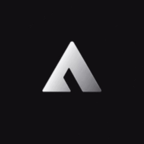 A simple silver stylized 'A' logo on a black background.