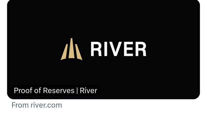 A dark-themed digital advertisement card displays the River logo with text 'Proof of Reserves | River' and 'From river.com' at the bottom.