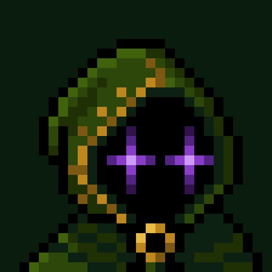 A pixel art illustration of a hooded figure with glowing purple cross-shaped eyes, set against a dark background. The hooded character visually represents the "Hoods up" reference in the post, symbolizing an anonymous crypto trader activated and ready to earn $MANCER tokens ahead of the project's DEX launch.