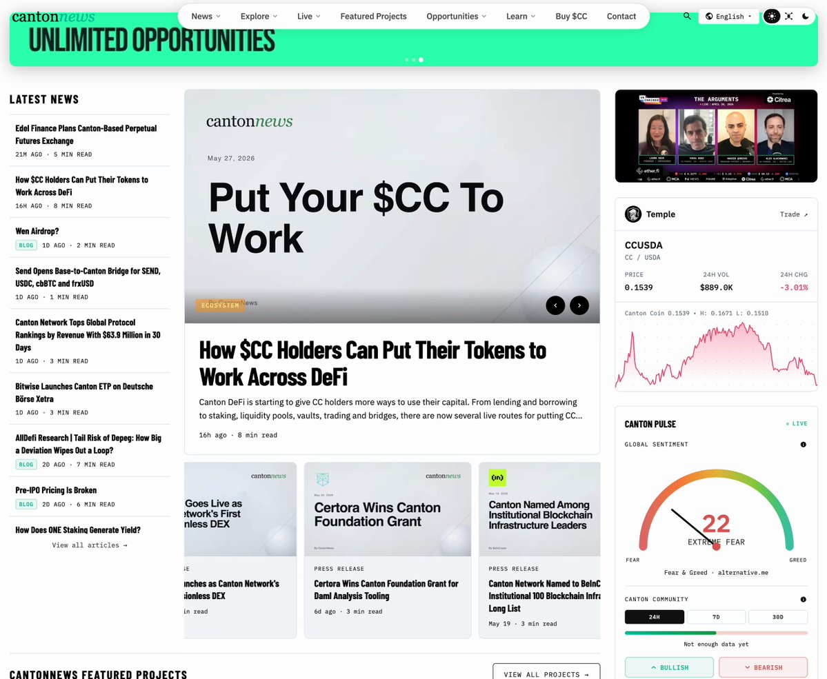 The image shows a website called "UltimateOpportunities" that appears to be a news or blog site with various articles and posts related to different topics such as news, blogs, daily recaps, jobs, events, podcasts, community media, featured projects, wallet guide, buy $CC guides, dev resources, tutorials, security resources.

The website is organized into multiple tabs, each containing different types of content or information. The image also includes a clock that shows the time as 12:00 PM (noon).