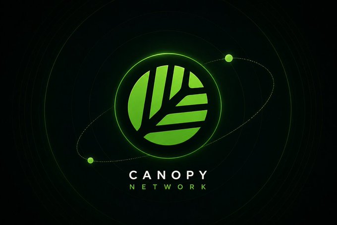 The image features a logo for a company called "Canopy Network". The logo consists of a green circle with a white outline, which contains a leaf inside. The word "Canopy" is written above the circle, while the phrase "Network" is written below it. The logo is displayed against a black background and has a green glow around it, making it stand out prominently.