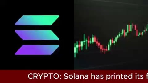 The image features the Solana logo alongside a candlestick price chart, with a partial headline reading "CRYPTO: Solana has printed its f...". While the post celebrates SUI achieving a record 6,086,766 transactions per second (TPS), the image highlights Solana, likely as a comparison to its competitor.