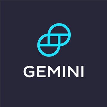 The image shows the Gemini logo—a stylized teal infinity-like symbol—above the word "GEMINI" in white text on a dark navy background. It visually represents the Gemini brand mentioned in the news update about their acquisition of 1,689 Bitcoin, bringing their total holdings to 5,528 BTC.