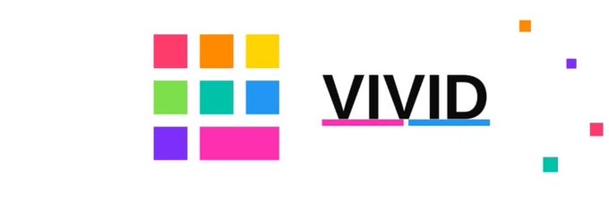The 'VIVID' logo features a 3x3 grid of colorful squares next to the brand name in black with a colorful underline.