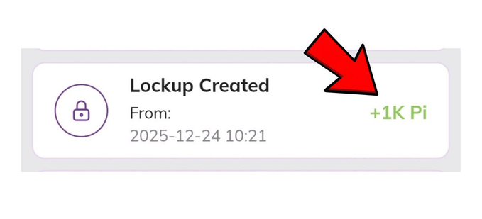 The image shows a "Lockup Created" notification in the Pi Wallet displaying "+1K Pi" in green text, illustrating the new simplified balance format. The red arrow highlights how balances above 1,000 PI are now shown in abbreviated form (1K) rather than the full numerical value, supporting the announcement about improved readability in the Pi ecosystem's user interface.