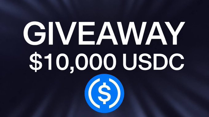 A promotional graphic announcing a "$10,000 USDC GIVEAWAY" with the USDC logo displayed on a dark background, used to advertise a giveaway where followers of @BitcoinAlphaX can win random USDC amounts by sharing their Solana wallet addresses.