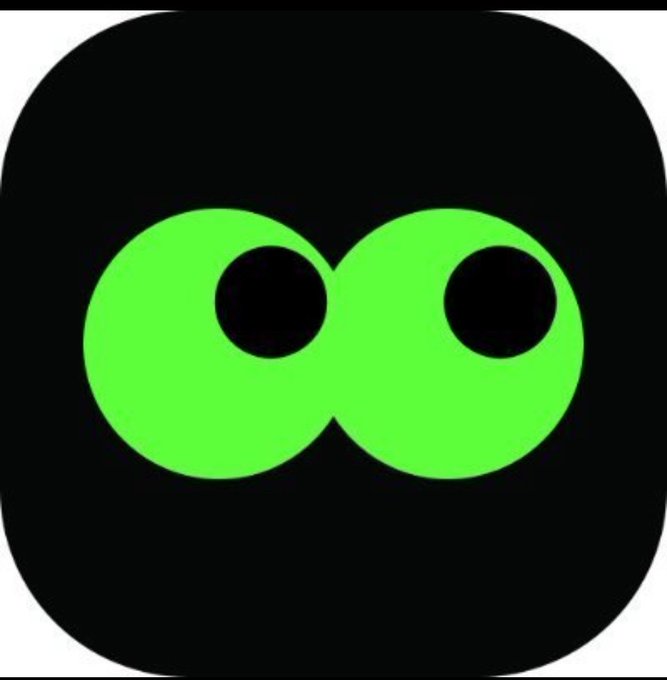 A black app icon featuring bright green cartoon-style googly eyes, associated with the X social media platform's Communities feature.