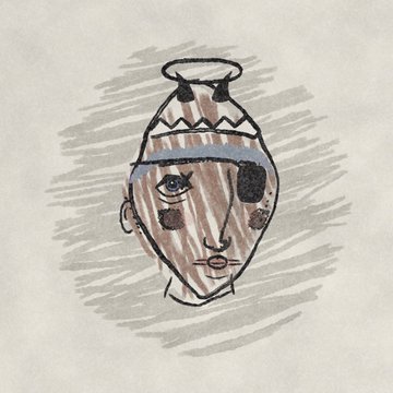 A hand-drawn sketch of a face wearing a decorative crown, rendered in earthy tones with a naive art style that aligns with the post's reference to "NAIVES." The simple, childlike illustration style fits the aesthetic implied by the tagged artists @mannay and @verse_works.