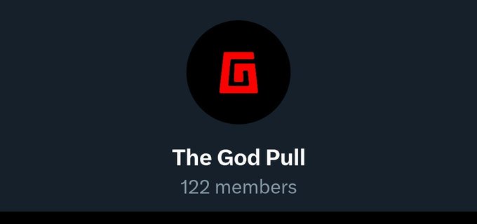 A dark screen displaying a red 'G' logo inside a black circle with the text 'The God Pull' and '122 members' below it, appearing to be a group or community page.
