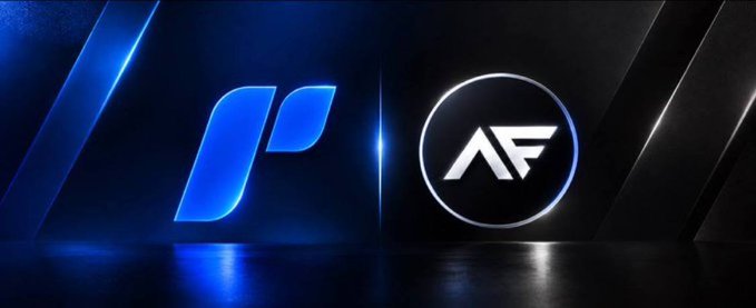 Digital graphic featuring two glowing blue/white stylized logos against a dark background.