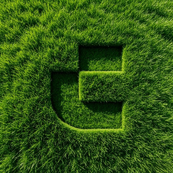 A close-up image of lush green grass with the letter 'J' shaped out of the turf in a recessed, square-cut design.