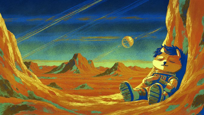 A cartoon Sonic the Hedgehog relaxes in a space suit on a Mars-like red landscape, watching a planet with rings in the sky, humorously illustrating the "Memes on Mars" post.