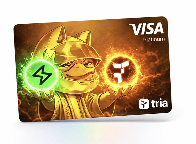 The image features a brown Visa Platinum credit card with a cartoon character holding two green lightning bolts, symbolizing power or energy. The text "Visa Platinum" is written above the card, indicating its purpose as a payment method for platinum items. The post suggests that this card can be used to purchase anything from coffee shops and restaurants to virtual cards, offering convenience and flexibility in spending options.