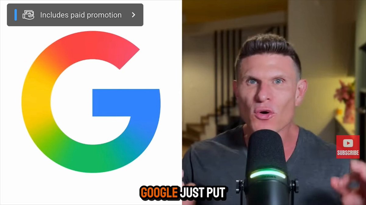 The image features a man speaking into a microphone while holding up a sign with the Google logo above his head, which says "GOOGLE JUST PUT". The text suggests that the man is promoting or discussing something related to Google's new payment system called 'Agents'. This could be an advertisement for a product or service involving the use of this payment method.