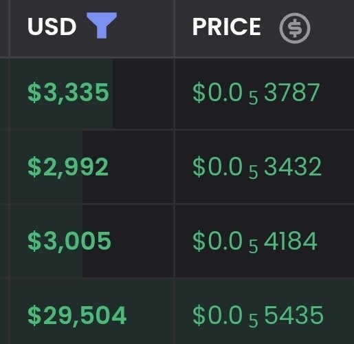 A table shows recent purchases of the $WOOF token with USD amounts of $3,335, $2,992, $3,005, and $29,504 alongside their corresponding token prices, illustrating the casual, larger-volume buys happening on the low-cap token that the poster finds notable compared to typical Solana activity.