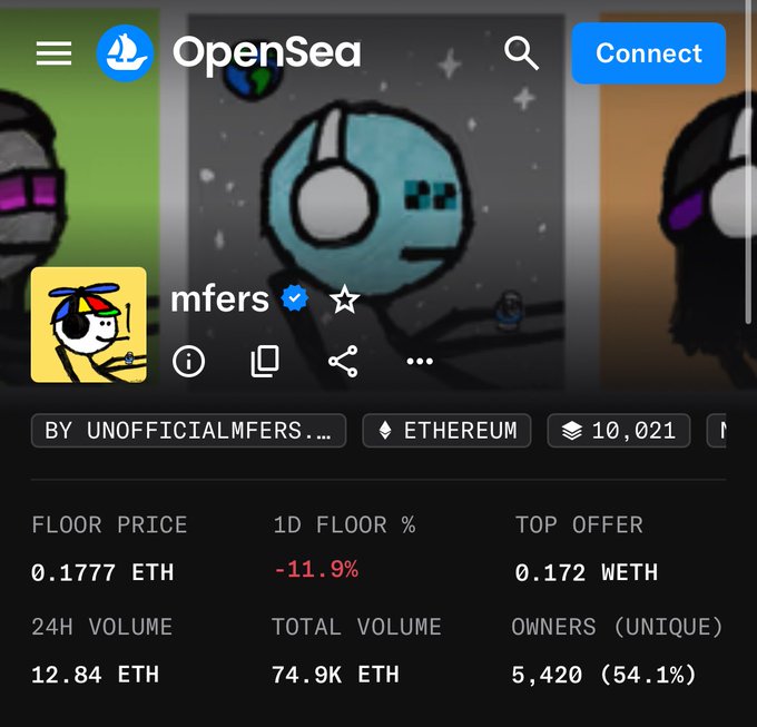 The focus of the image is a cell phone screen with an OpenSea game app displayed at the top left corner, while text above suggests it might be related to cryptocurrency or gaming. The main content shows the floor price for a particular Ether token, which appears to be 0.18eth based on this description. It seems that the person in the image is playing or looking up information about OpenSea floor prices and cryptocurrency.