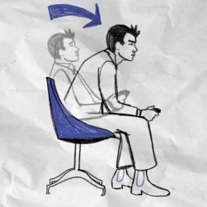 A hand-drawn illustration shows a man leaning forward in a blue chair with a blue arrow above him, symbolizing preparation and anticipation. The image's depiction of the man in a poised, ready-to-act stance complements the post's message about the importance of being on time to catch the next big market opportunities.