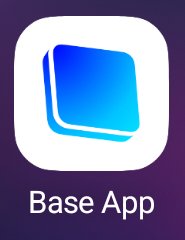 An app icon featuring a blue book-like design on a dark background labeled 'Base App'.