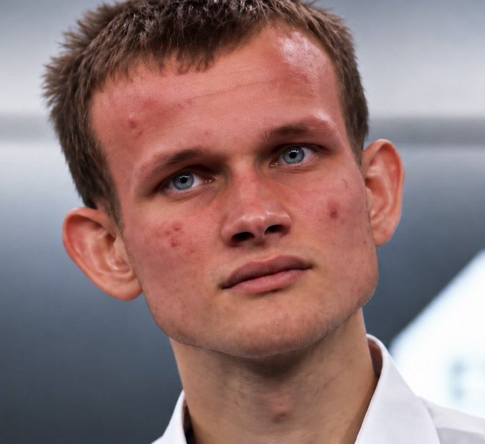 A close-up photo of Vitalik Buterin, the Ethereum co-founder, with a serious expression, paired with breaking news about his warning that AI could seriously weaken cryptography within just 2 years.