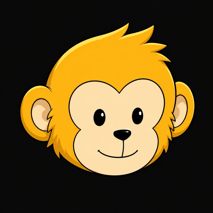 A cartoon illustration of a smiling orange monkey face with a tufted hairstyle and large ears, set against a black background.
