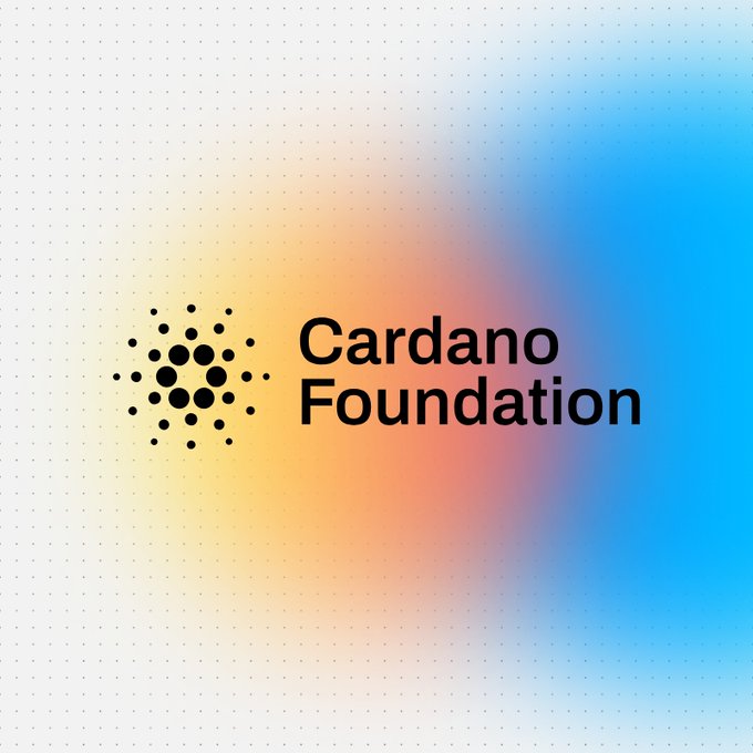 The image displays the Cardano Foundation logo, featuring a circular dot-pattern icon alongside the text "Cardano Foundation," set against a vibrant gradient background transitioning from blue to orange to yellow. It serves as the official branding accompanying the announcement that Grant Thornton Switzerland has signed the Cardano Foundation's 2025 financial audit onto a public blockchain for transparent verification.