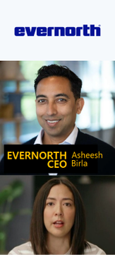 The image shows promotional graphics for Evernorth, featuring the company logo at the top and a portrait of CEO Asheesh Birla with his name and title displayed below. The visuals align with the post's announcement about Evernorth's upcoming Nasdaq listing on October 8th under the ticker $XRPN, highlighting the executive leadership behind this XRP-focused company.