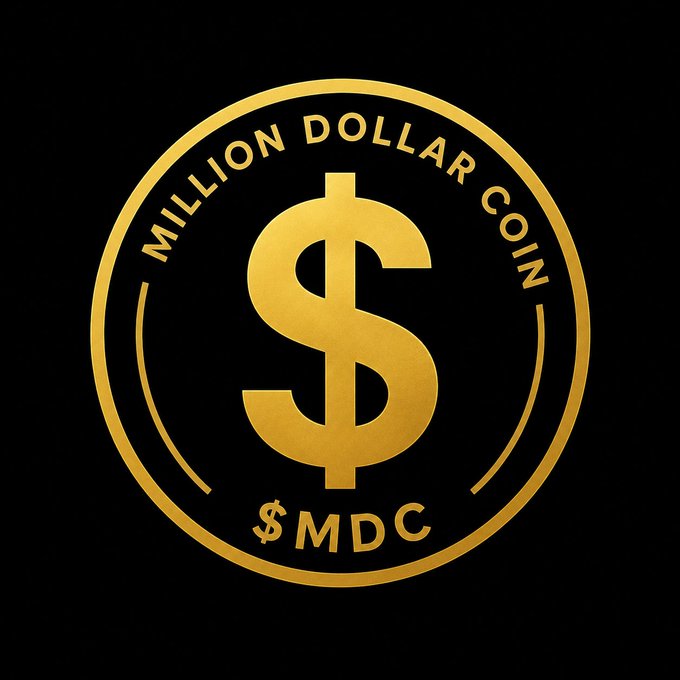A gold coin logo on a black background featuring a large dollar sign, the text "MILLION DOLLAR COIN" arched around the top, and "$MDC" at the bottom—appearing to serve as the branding for the pump.fun token ($MDC) being promoted in the post.