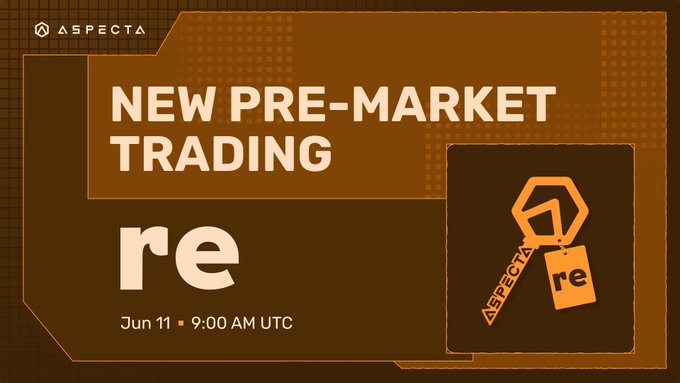 The main focus of the image is an advertisement for a new pre-market trading system. The poster features a large orange square that reads "New Pre-Market Trading" along with a key icon inside the square, which represents a trading button. The text on the poster mentions that this event is happening at 9 AM UTC and details the auction range of future tokens - both long and short. It also states that there will be no liquidation risk and emphasizes the decentralization aspect of the system.