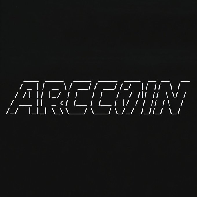 A dark background image displaying the stylized word 'ARCCOM' in white futuristic/glitch-style lettering.