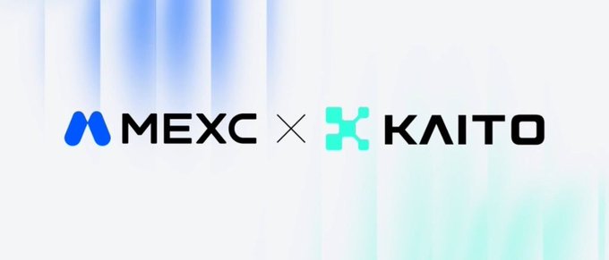 A promotional banner displays the logos 'MEXC x KAITO' on a light blue and white background.