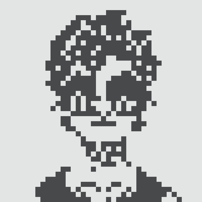 A pixelated black-and-white portrait/avatar of a person with glasses, characteristic of CryptoPunks NFT artwork style.