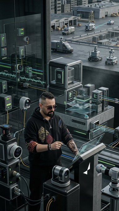 A man with sunglasses, tattoos, and a black hoodie interacts with a futuristic holographic interface amid a high-tech industrial setting filled with robotic sensors, monitoring equipment, and automated vehicles.

The image illustrates the post's point by depicting the physical infrastructure—cameras, sensors, and robotic systems—that Physical AI depends on, highlighting the disconnect between simply paying for hardware uptime and the real need for high-quality spatial data that AI agents actually rely on.