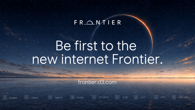 An advertisement reading 'FRONTIER - Be first to the new internet Frontier. frontier.d3.com' set against a space-themed background with a list of potential usernames.