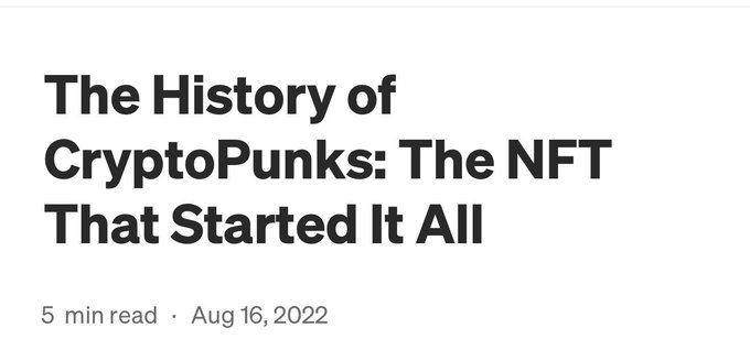 The image shows a white background with black text, which reads "The History of CryptPunks: The NFT That Started It All" at the top. Below this title, there are two dates - Aug 16, 2020 and Aug 18, 2020. These dates indicate that the post was published on August 16, 2020, and August 18, 2020.