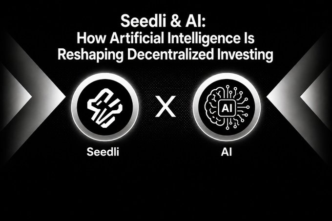 A promotional graphic titled 'Seedli & AI: How Artificial Intelligence Is Reshaping Decentralized Investing' featuring logos for Seedli and AI separated by an X.