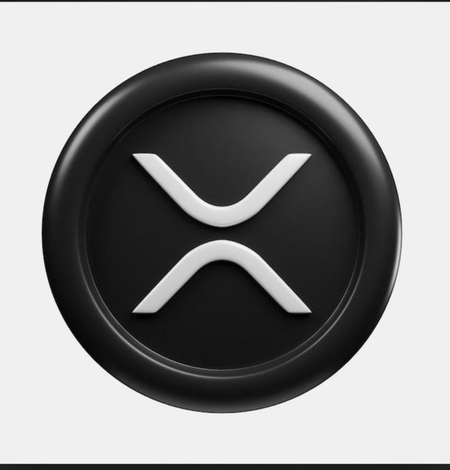 A black circular emblem featuring the XRP cryptocurrency logo (a stylized white "X") is displayed against a white background, representing the XRP token referenced in the post about the Clarity Act and its anticipated market surge.
