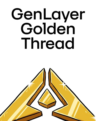 A simple graphic with the text "GenLayer Golden Thread" above a geometric golden pyramid logo.