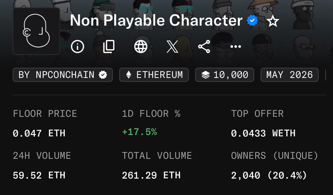 A screenshot of a cryptocurrency price chart, including the current status of various coins such as Bitcoin (BTC), Etherium, and Ripple. In the image description, there are two terms that may be relevant: "Non Playable Character" and "floor price." This could possibly be related to a game or a promotional post. The term "floor price" suggests something is set at a specific amount of money, like $1 ether, rather than fluctuating between different coin values on the market.