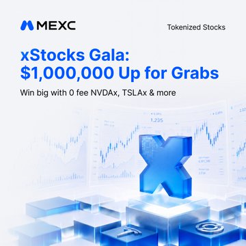 The image is a promotional graphic for MEXC's "xStocks Gala" featuring a "$1,000,000 Up for Grabs" headline and a 3D blue "X" logo surrounded by trading chart visuals, advertising zero-fee trading on tokenized stocks like NVDax and TSLAx. It directly supports the post's message about the Sep 5 deadline for the Treasure Lever Frenzy and xStocks Trading Rush, where users can win up to $5,000 in NVDA prizes.