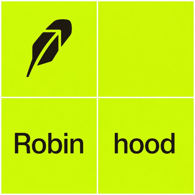 A bright yellow graphic is divided into four quadrants showing a black feather icon and the text "Robin hood".
