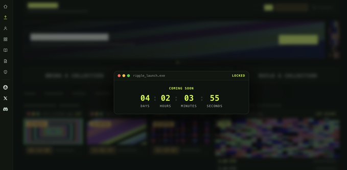 A digital countdown timer interface titled 'ripple_launch.exe' is locked, showing 'COMING SOON' with 04 days, 02 hours, 03 minutes, and 55 seconds remaining.