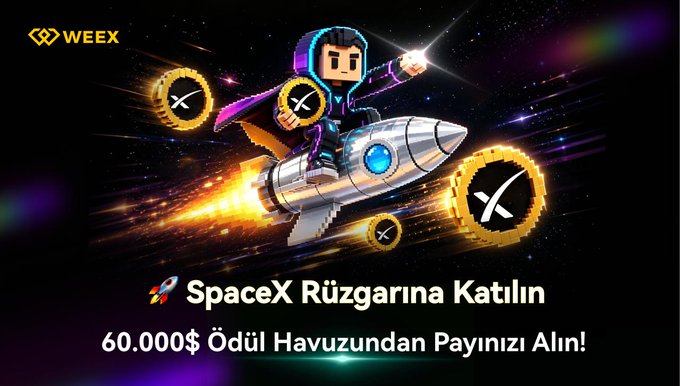 The image features an advertisement for a new event called "SpaceX Ruzgariana KATLIN" that takes place at Weex Platform. The event aims to celebrate the launch of a new rocket, which has been named after the character "Ruzgariana". Participants are encouraged to enter the competition by making a deposit and entering their name in the comment section below the image. The post also mentions that there is a prize pool available for those who participate in the event.