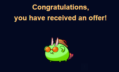The image features a green monster with horns, which appears to be a character from a video game or animated movie. The monster has a pair of sunglasses on its head and is standing against a dark background. The text "Congratulations, you have received an offer!" is displayed above the monster's head, indicating that it has been accepted for an offer in the game or movie.