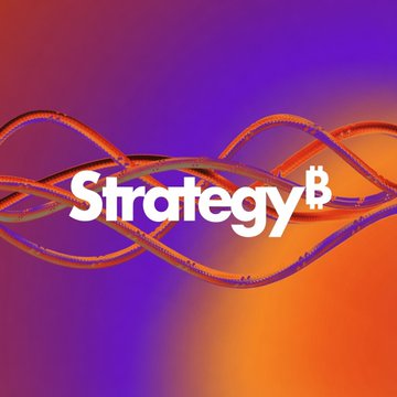 The image displays the "Strategy₿" logo set against a vibrant gradient background of purple and orange, intertwined with red glowing strands resembling a DNA helix. It visually reinforces the post's theme of Strategy's leadership in launching a Bitcoin Security Consortium, with the intertwined design symbolizing cryptographic innovation and the future-proofing of Bitcoin's security.